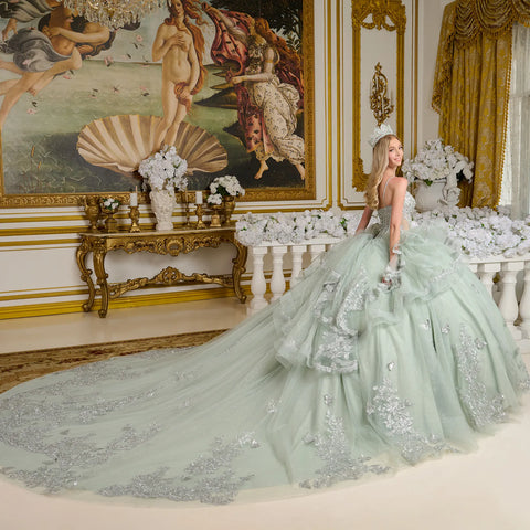 Elizabeth K GL3649 V-Neck Ruffled Ball Quinceañera Dress
