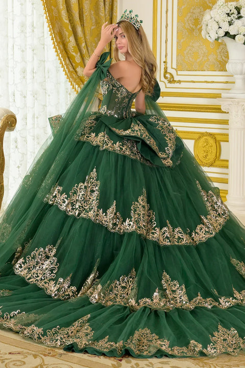 Elizabeth K GL3801 Off Shoulder Tiered Ball Quinceañera Dress