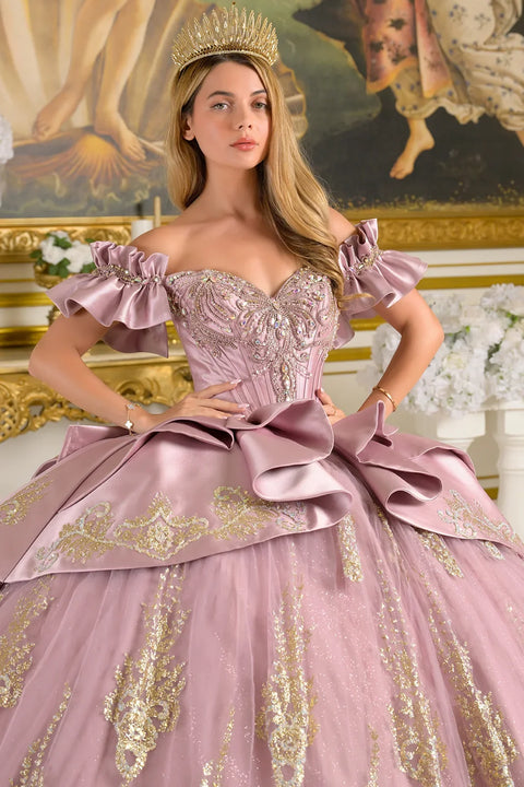Elizabeth K GL3803 Satin Off Shoulder Ball Quinceañera Dress