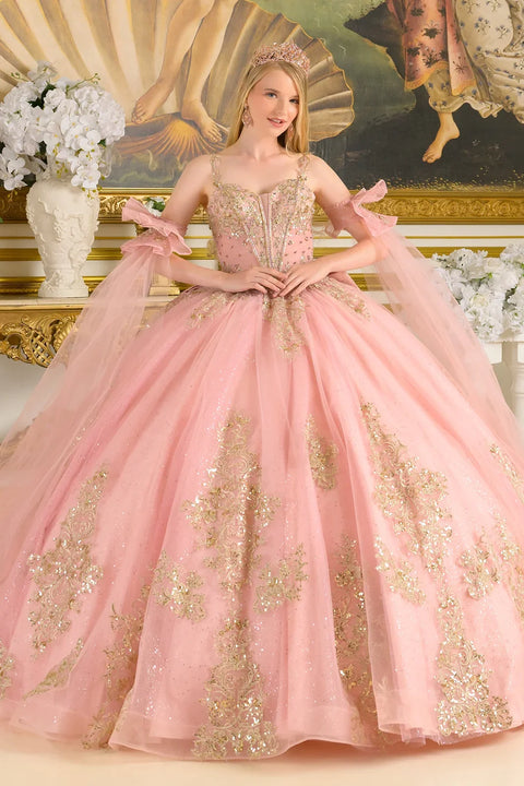 Elizabeth K GL3814 Sleeveless Cape Sleeve Ball Quinceañera Dress