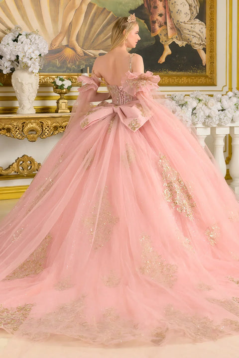 Elizabeth K GL3814 Sleeveless Cape Sleeve Ball Quinceañera Dress