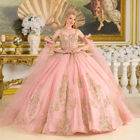 Elizabeth K GL3814 Sleeveless Cape Sleeve Ball Quinceañera Dress