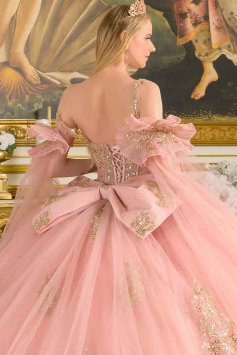Elizabeth K GL3814 Sleeveless Cape Sleeve Ball Quinceañera Dress
