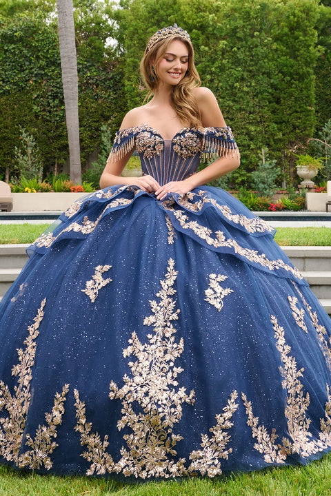 Elizabeth K GL3857 Off Shoulder Fringe Ball Quinceañera Dress