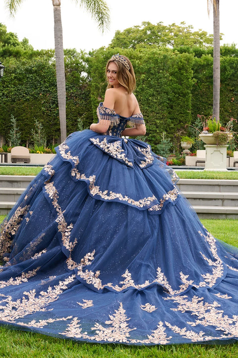 Elizabeth K GL3857 Off Shoulder Fringe Ball Quinceañera Dress