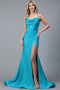 Amelia Couture 399 Fitted Glitter Gown with Cowl Neck and Slit