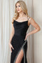 Amelia Couture 399 Fitted Glitter Gown with Cowl Neck and Slit