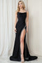 Amelia Couture 399 Fitted Glitter Gown with Cowl Neck and Slit