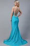 Amelia Couture 399 Fitted Glitter Gown with Cowl Neck and Slit