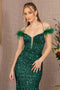 GLS Gloria GL3130 Glitter Off-Shoulder Feather Gown