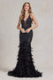 Nox Anabel Glitter Print Feather Mermaid Gown C1111