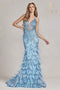 Nox Anabel Glitter Print Feather Mermaid Gown C1111