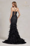 Nox Anabel Glitter Print Feather Mermaid Gown C1111