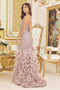 Nox Anabel Glitter Print Feather Mermaid Gown C1111