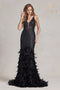 Nox Anabel Glitter Print Feather Mermaid Gown C1111