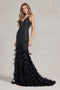 Nox Anabel Glitter Print Feather Mermaid Gown C1111