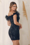 Nox Anabel Short Off-Shoulder Dress with Glitter and Feathers T790