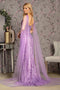 GLS Gloria GL3369 Glitter Print Sleeveless Cape Slit Gown