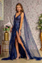 GLS Gloria GL3369 Glitter Print Sleeveless Cape Slit Gown