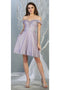 May Queen MQ1788 Off-Shoulder Metallic Short Graduation Homecoming Dress