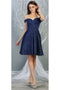 May Queen MQ1788 Off-Shoulder Metallic Short Graduation Homecoming Dress