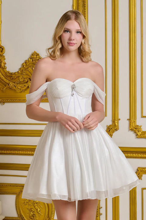 Elizabeth K GS3633 Short Off Shoulder Glitter Homecoming Dress