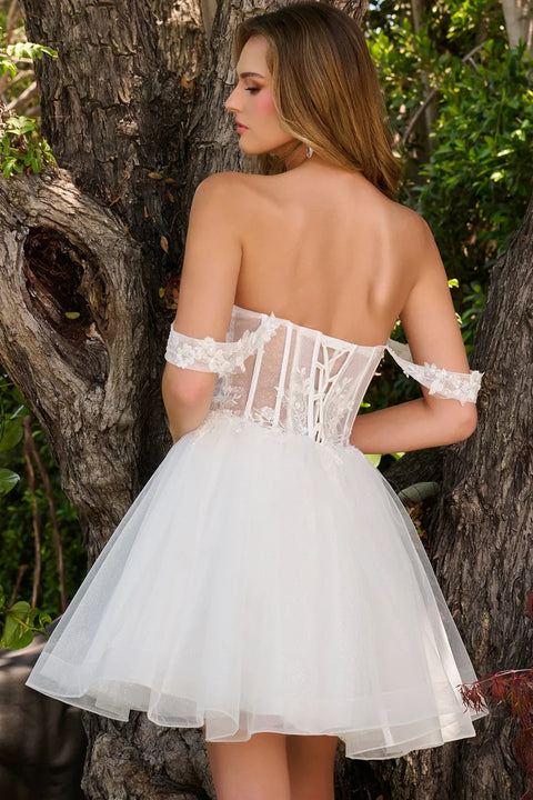 Elizabeth K GS3860 Applique Short Off Shoulder Homecoming Dress