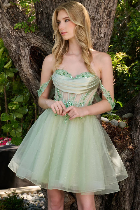 Elizabeth K GS3860 Applique Short Off Shoulder Homecoming Dress