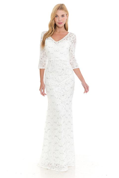 Long Bridal Sequin Lace Wedding Dress Lenovia 5223