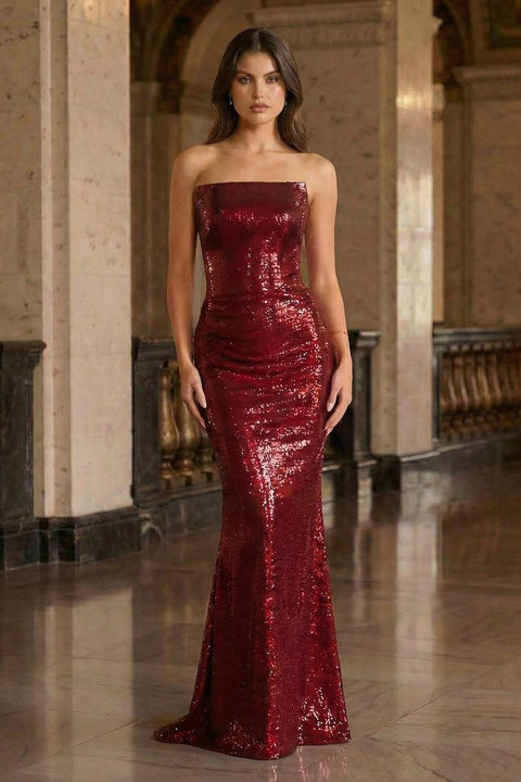Ladivine J904 sequin fitted strapless gown — product view