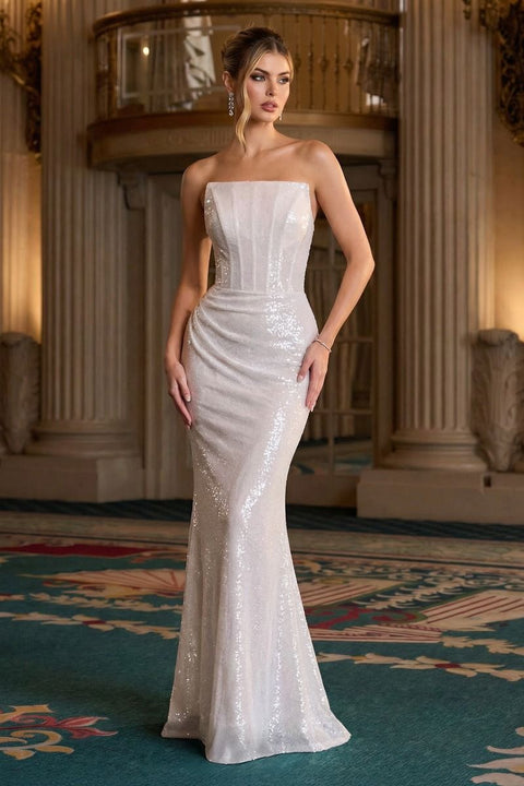 Ladivine J904 sequin fitted strapless gown — product view