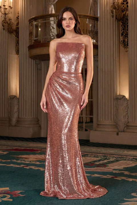 Ladivine J904 sequin fitted strapless gown — product view