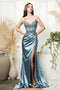 Juno M1024: Fitted Satin Gown with Embroidered Detail