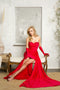 Juno M1030 - Elegant Strapless Slit Gown with Coordinating Gloves