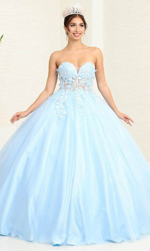 May Queen LK243 Glitter Floral Appliqué Ballgown with Sparkling Silhouette