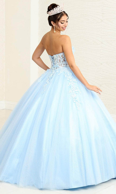 May Queen LK243 Glitter Floral Appliqué Ballgown with Sparkling Silhouette