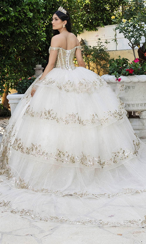 May Queen LK261 Embellished Basque Ballgown with Elegant Silhouette