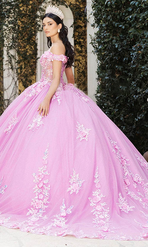 May Queen LK262 Illusion Floral Appliqué Ballgown with Elegant Silhouette