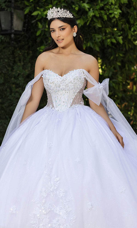 May Queen LK263 Floral Embroidery Basque Ballgown with Elegant Silhouette