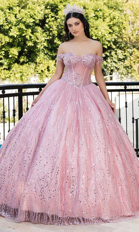 May Queen LK264 Sequin Basque Ballgown with Sparkling Silhouette