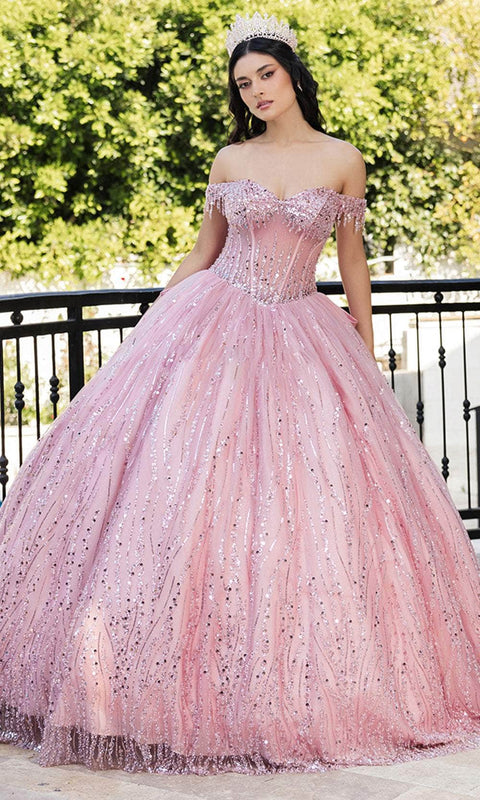 May Queen LK264 Sequin Basque Ballgown with Sparkling Silhouette