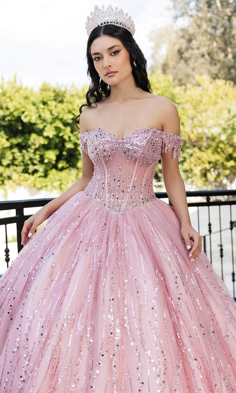 May Queen LK264 Sequin Basque Ballgown with Sparkling Silhouette