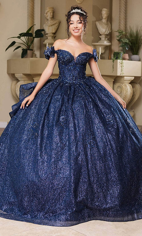 May Queen LK265 Sequin Off‑Shoulder Ballgown with Sparkling Silhouette