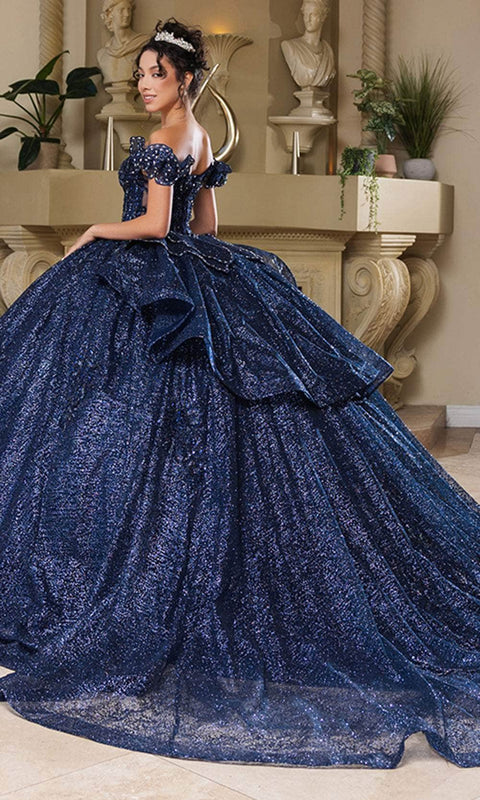 May Queen LK265 Sequin Off‑Shoulder Ballgown with Sparkling Silhouette