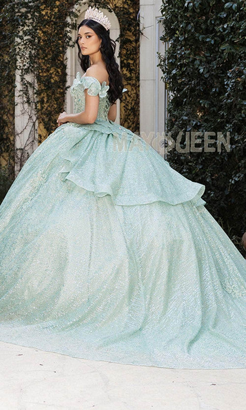 May Queen LK265 Sequin Off‑Shoulder Ballgown with Sparkling Silhouette