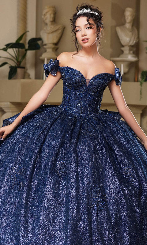 May Queen LK265 Sequin Off‑Shoulder Ballgown with Sparkling Silhouette