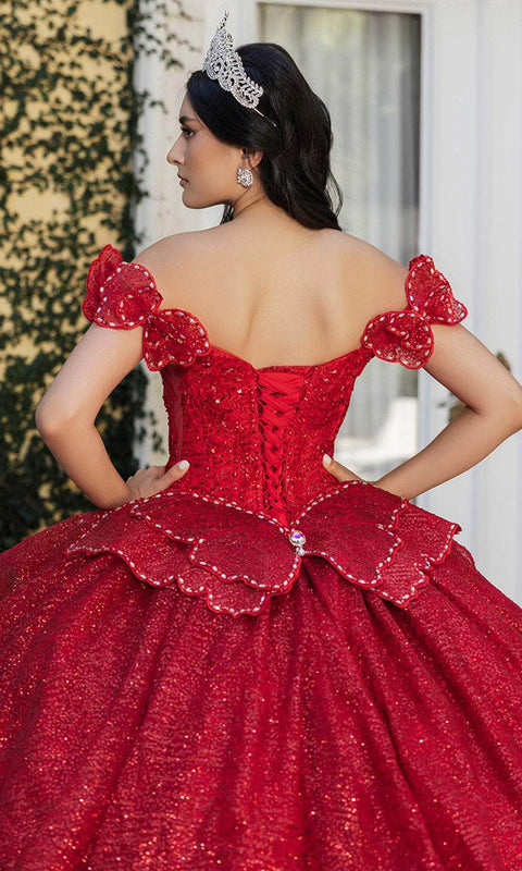 May Queen LK265 Sequin Off‑Shoulder Ballgown with Sparkling Silhouette