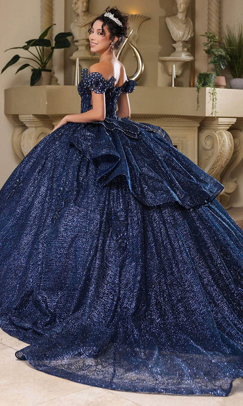 May Queen LK265 Sequin Off‑Shoulder Ballgown with Sparkling Silhouette