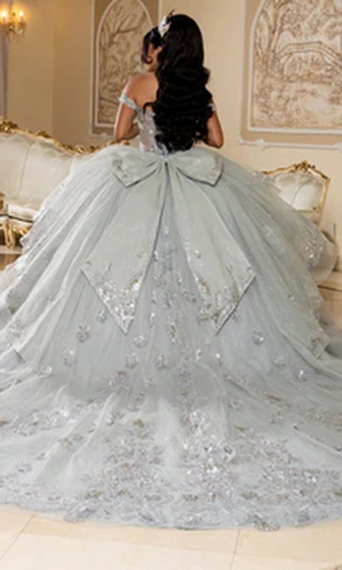 May Queen LK293 Off Shoulder Lace Applique Quinceanera Ball Gown – 14