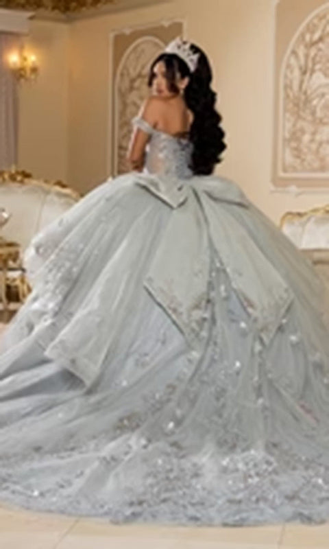May Queen LK293 Off Shoulder Lace Applique Quinceanera Ball Gown – 16